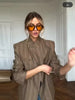 Women's Brown Plaid Blazer with Long Sleeves and a Single-Button Front