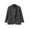 Women's Brown Plaid Blazer with Long Sleeves and a Single-Button Front