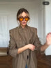 Women's Brown Plaid Blazer with Long Sleeves and a Single-Button Front