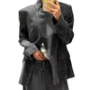 Women's Brown Plaid Blazer with Long Sleeves and a Single-Button Front