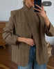 Women's Brown Plaid Blazer with Long Sleeves and a Single-Button Front
