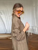 Women's Brown Plaid Blazer with Long Sleeves and a Single-Button Front