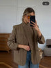 Women's Brown Plaid Blazer with Long Sleeves and a Single-Button Front