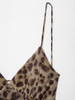Women's Leopard Print Mini Dress, V-Neck Spaghetti Strap Backless Pleated Cami Dress with Lace-Up Back