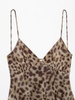 Women's Leopard Print Mini Dress, V-Neck Spaghetti Strap Backless Pleated Cami Dress with Lace-Up Back