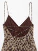 Women's Leopard Print Mini Dress, V-Neck Spaghetti Strap Backless Pleated Cami Dress with Lace-Up Back