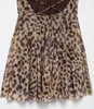 Women's Leopard Print Mini Dress, V-Neck Spaghetti Strap Backless Pleated Cami Dress with Lace-Up Back