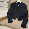 Women's Single-Breasted Stand-Collar Blazer with Decorative Frog Closures