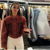 Women's Single-Breasted Stand-Collar Blazer with Decorative Frog Closures