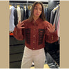 Women's Single-Breasted Stand-Collar Blazer with Decorative Frog Closures