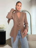 Women's Slim V-Neck Blazer with a Scarf Detail and Single-Breasted Front in Brown or Black