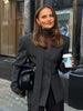 Women's Slim V-Neck Blazer with a Scarf Detail and Single-Breasted Front in Brown or Black