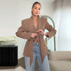 Women's Slim V-Neck Blazer with a Scarf Detail and Single-Breasted Front in Brown or Black