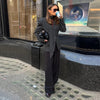 Women's Slim V-Neck Blazer with a Scarf Detail and Single-Breasted Front in Brown or Black