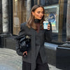 Women's Slim V-Neck Blazer with a Scarf Detail and Single-Breasted Front in Brown or Black