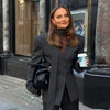 Women's Slim V-Neck Blazer with a Scarf Detail and Single-Breasted Front in Brown or Black