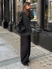 Women's Slim V-Neck Blazer with a Scarf Detail and Single-Breasted Front in Brown or Black