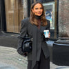 Women's Slim V-Neck Blazer with a Scarf Detail and Single-Breasted Front in Brown or Black