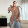 Women's Slim V-Neck Blazer with a Scarf Detail and Single-Breasted Front in Brown or Black