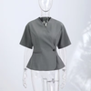 Women's Short Sleeve Blazer, Slim Fit V-Neck Wrap Front with Single-Button Closure for Office Wear