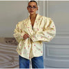 Women's Floral-Print Blazer with Lapels Long Sleeves and a Lace-Up Waist