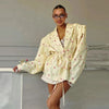 Women's Floral-Print Blazer with Lapels Long Sleeves and a Lace-Up Waist
