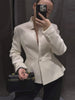Women's Stand-Collar Blazer with Lace Patchwork and a Cinched Waist