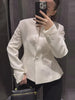 Women's Stand-Collar Blazer with Lace Patchwork and a Cinched Waist