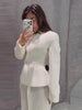 Women's Stand-Collar Blazer with Lace Patchwork and a Cinched Waist