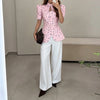 Women's Printed Slim-Fit Blazer with Short Puff Sleeves and a Single-Breasted Front