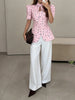 Women's Printed Slim-Fit Blazer with Short Puff Sleeves and a Single-Breasted Front