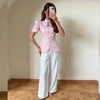 Women's Printed Slim-Fit Blazer with Short Puff Sleeves and a Single-Breasted Front