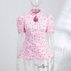Women's Printed Slim-Fit Blazer with Short Puff Sleeves and a Single-Breasted Front