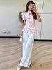 Women's Printed Slim-Fit Blazer with Short Puff Sleeves and a Single-Breasted Front