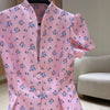 Women's Printed Slim-Fit Blazer with Short Puff Sleeves and a Single-Breasted Front