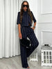 Women's Striped Two-Piece Suit Set with a Short-Sleeve Blazer and Straight-Leg Pants
