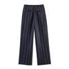 Women's Striped Two-Piece Suit Set with a Short-Sleeve Blazer and Straight-Leg Pants