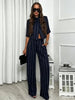 Women's Striped Two-Piece Suit Set with a Short-Sleeve Blazer and Straight-Leg Pants