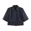 Women's Striped Two-Piece Suit Set with a Short-Sleeve Blazer and Straight-Leg Pants