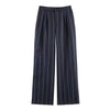 Women's Striped Two-Piece Suit Set with a Short-Sleeve Blazer and Straight-Leg Pants