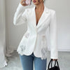 Women's Lace-Patchwork Blazer with Notched Lapels and a Single-Button Front