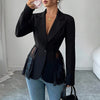 Women's Lace-Patchwork Blazer with Notched Lapels and a Single-Button Front