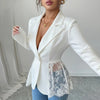 Women's Lace-Patchwork Blazer with Notched Lapels and a Single-Button Front