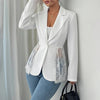 Women's Lace-Patchwork Blazer with Notched Lapels and a Single-Button Front