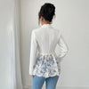 Women's Lace-Patchwork Blazer with Notched Lapels and a Single-Button Front