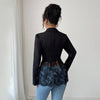 Women's Lace-Patchwork Blazer with Notched Lapels and a Single-Button Front