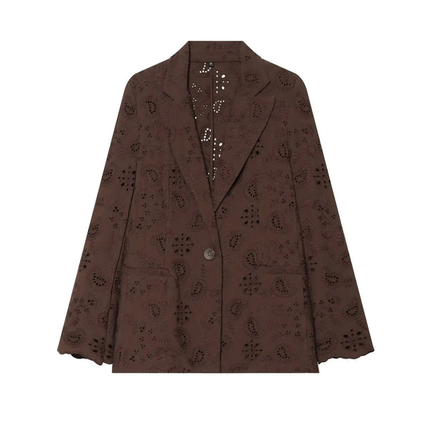 Women's SuperAen 's Summer Korean Style Blazer Shoulder Padding Embroidery Hollow Out Loose Elegant Suits