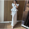 Women's Floral-Print Peplum Blazer with a Pleated Waist and Puff Sleeves