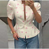Women's Floral-Print Peplum Blazer with a Pleated Waist and Puff Sleeves