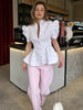 Women's Floral-Print Peplum Blazer with a Pleated Waist and Puff Sleeves